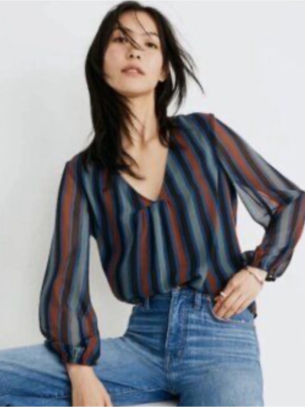 Like new! Madewell Striped V-Neck Blouse